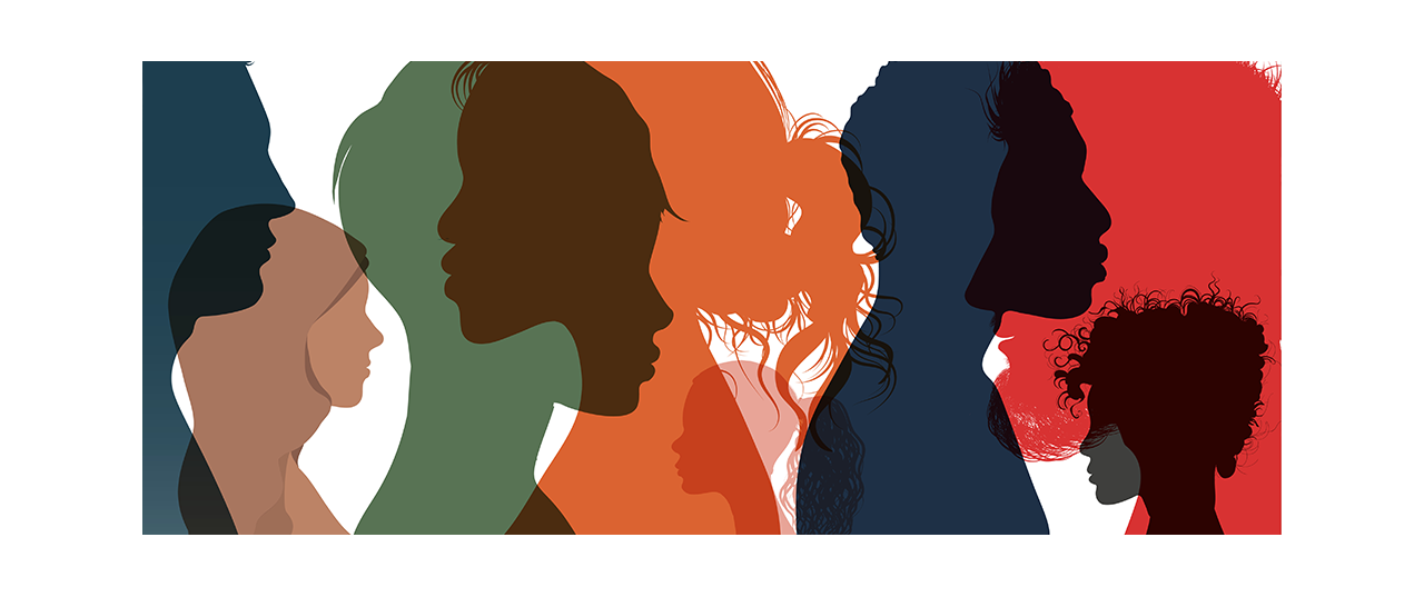 Different color silhouettes of drawn individuals 