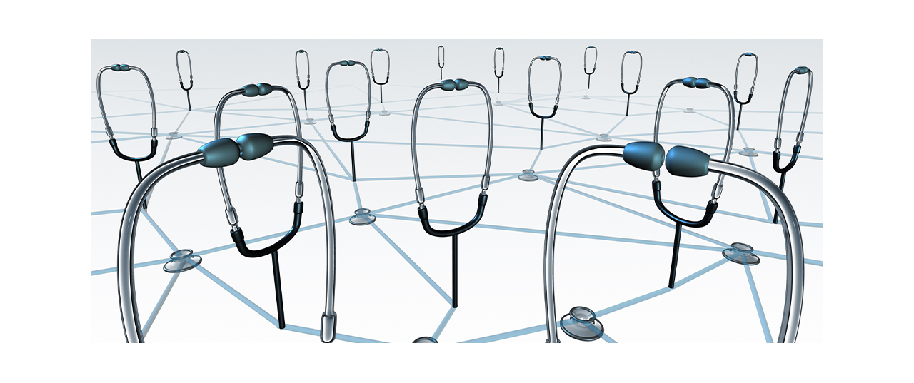 Visual element connecting a network of multiple stethoscopes